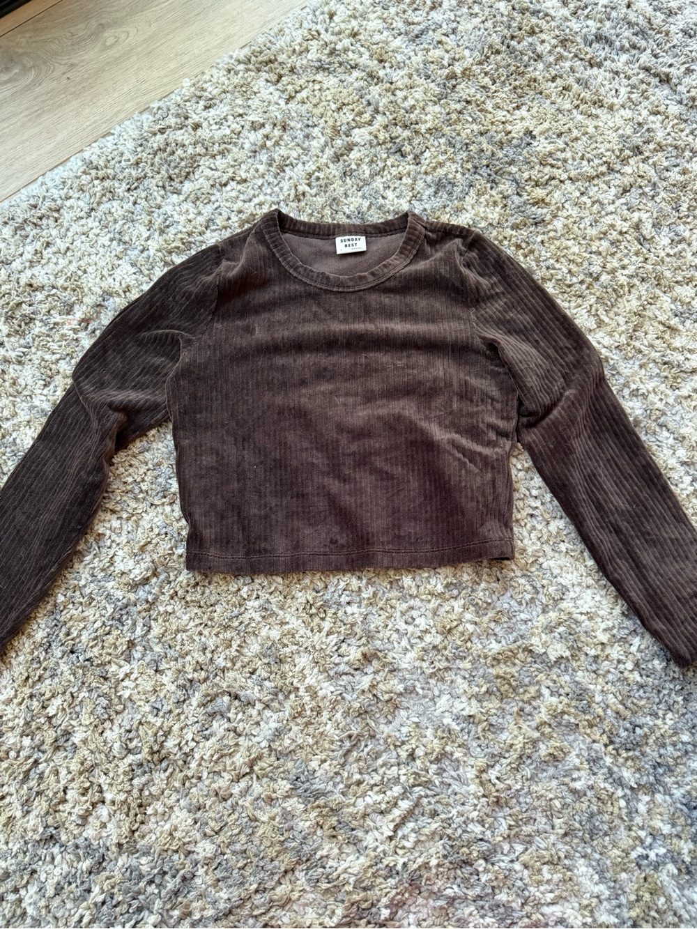 Aritzia Wilfred Cropped Ribbed Long-Sleeve Top - Chocolate Brown